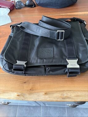 Coach Black Nylon Messenger Bag with Silver Hardware